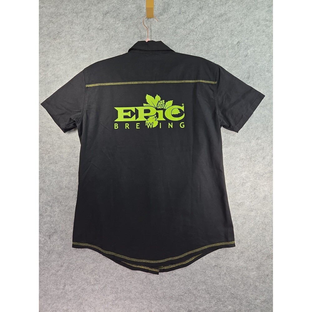 Epic Brewing Company Button Up Short Sleeve Shirt Black Green Women's Large Beer